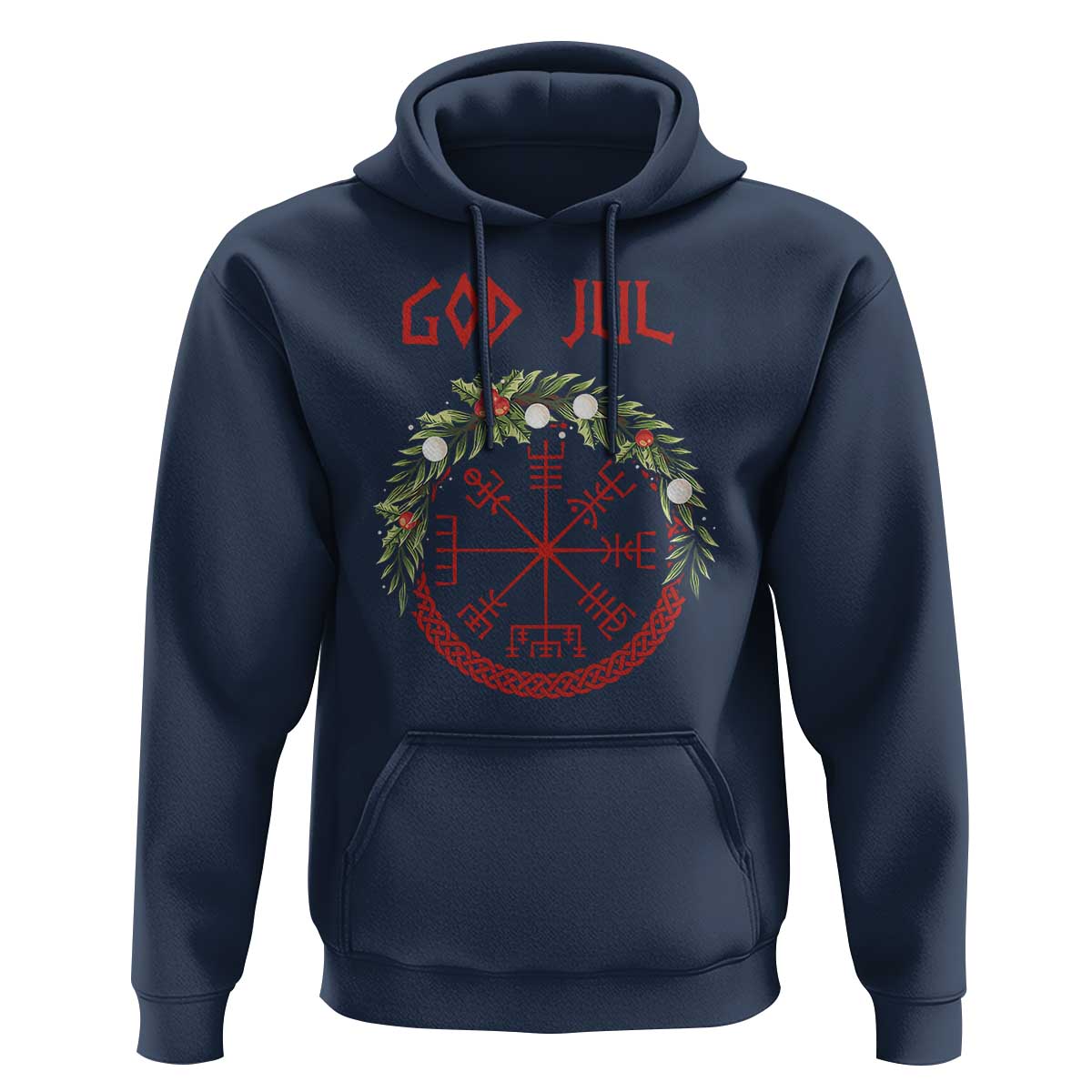 Yule Pagan Hoodie God Jul Christmas Nordic Vegvisir Wreath