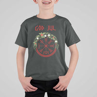 Yule Pagan T Shirt For Kid God Jul Christmas Nordic Vegvisir Wreath - Wonder Print Shop