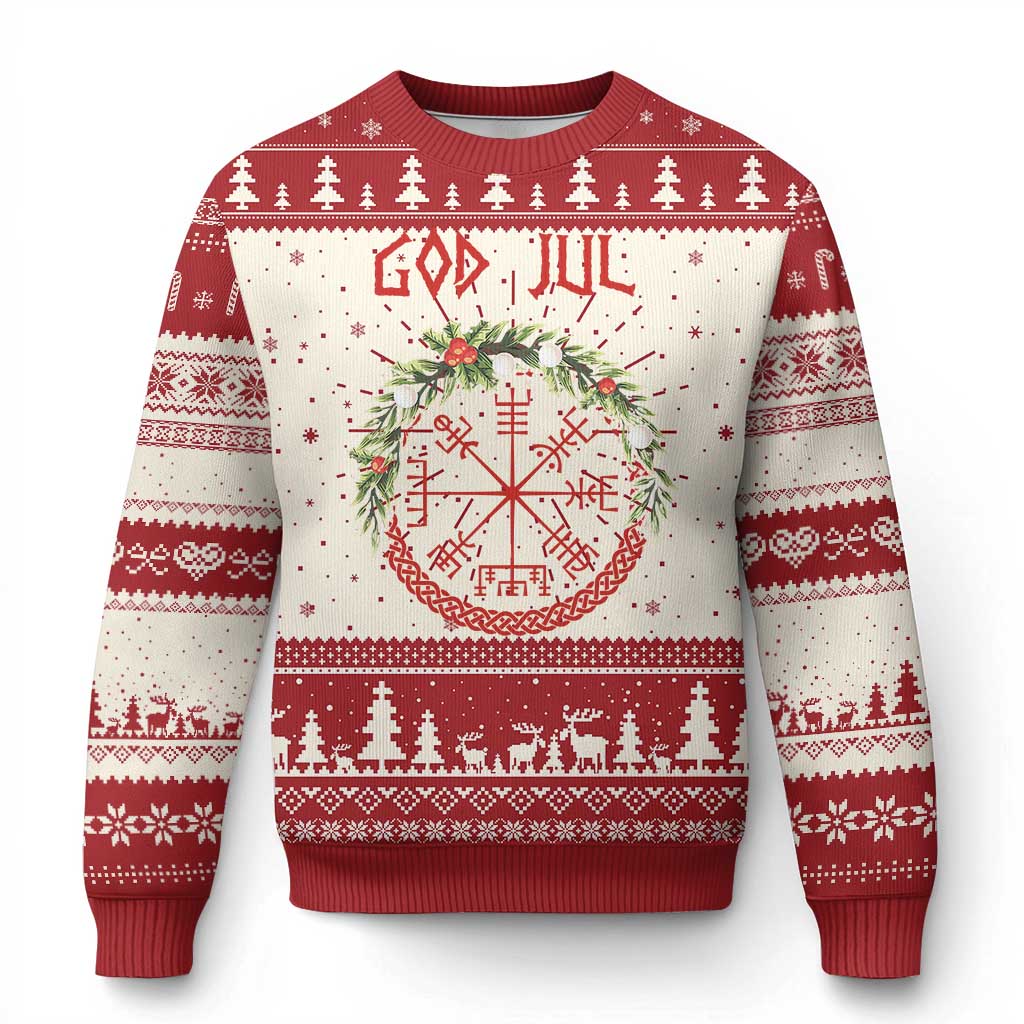 Yule Pagan Ugly Christmas Sweater God Jul Christmas Nordic Vegvisir Wreath - Wonder Print Shop