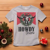 Western Xmas T Shirt Howdy Christmas Cow Skull Xmas Wreath - Wonder Print Shop