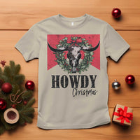 Western Xmas T Shirt Howdy Christmas Cow Skull Xmas Wreath - Wonder Print Shop