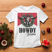 Western Xmas T Shirt Howdy Christmas Cow Skull Xmas Wreath - Wonder Print Shop