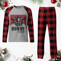 Western Xmas Plaid Pajama Set Howdy Christmas Cow Skull Xmas Wreath - Wonder Print Shop