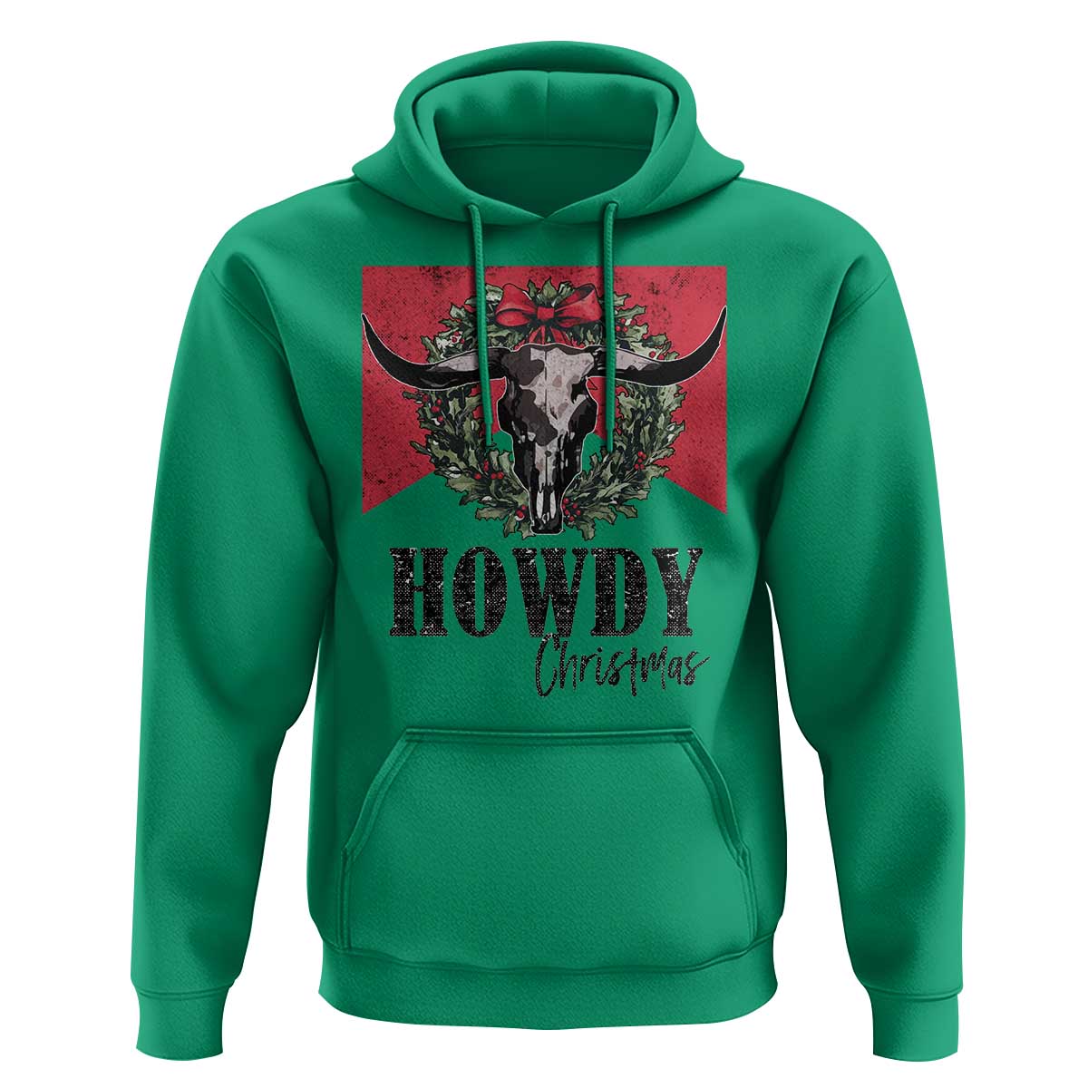 Western Xmas Hoodie Howdy Christmas Cow Skull Xmas Wreath TS11
