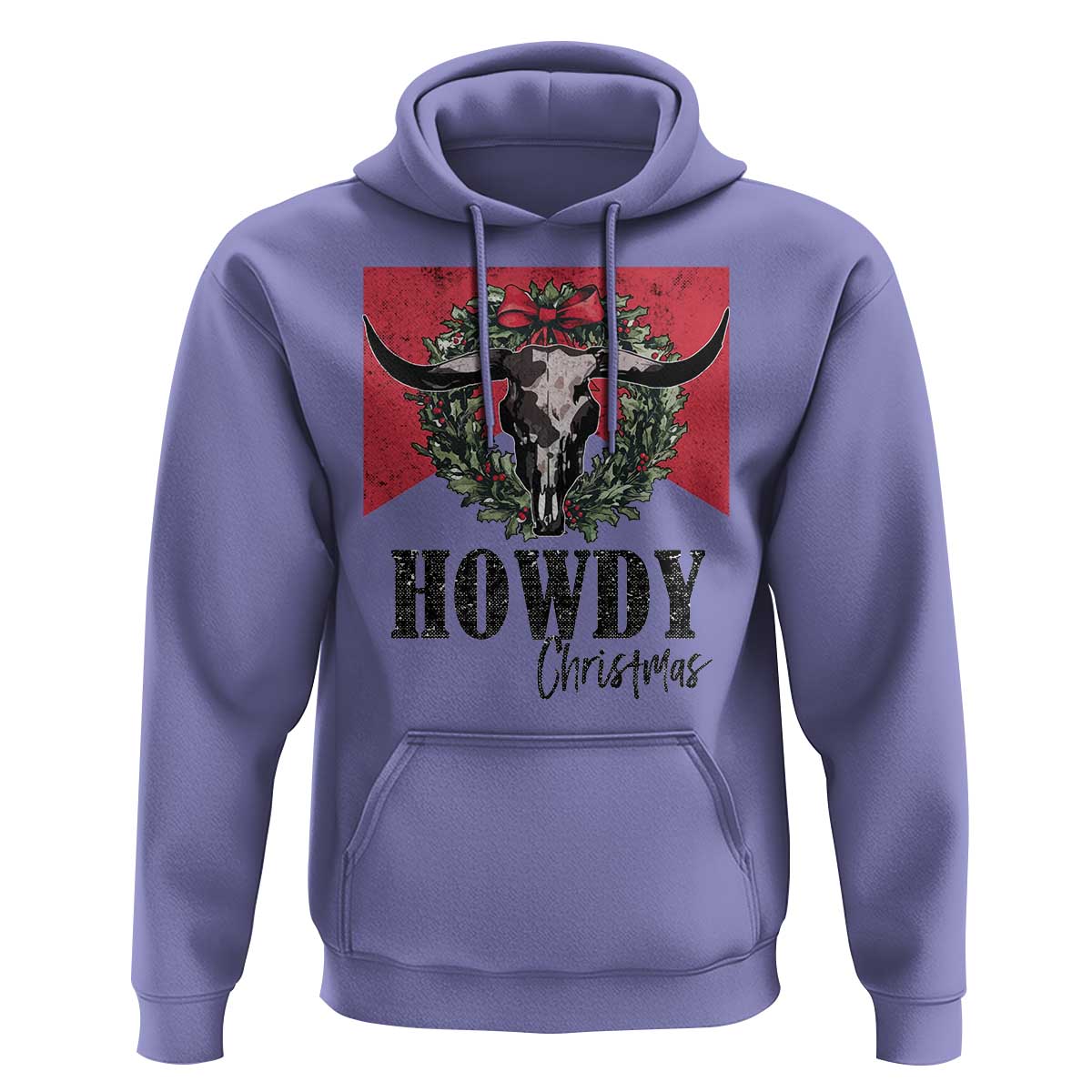 Western Xmas Hoodie Howdy Christmas Cow Skull Xmas Wreath TS11