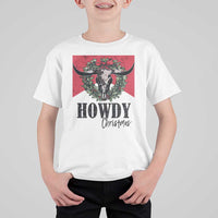 Western Xmas T Shirt For Kid Howdy Christmas Cow Skull Xmas Wreath - Wonder Print Shop