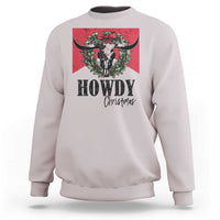 Western Xmas Sweatshirt Howdy Christmas Cow Skull Xmas Wreath - Wonder Print Shop