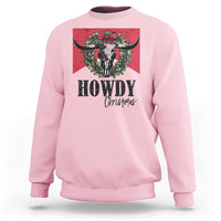 Western Xmas Sweatshirt Howdy Christmas Cow Skull Xmas Wreath - Wonder Print Shop