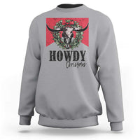 Western Xmas Sweatshirt Howdy Christmas Cow Skull Xmas Wreath - Wonder Print Shop