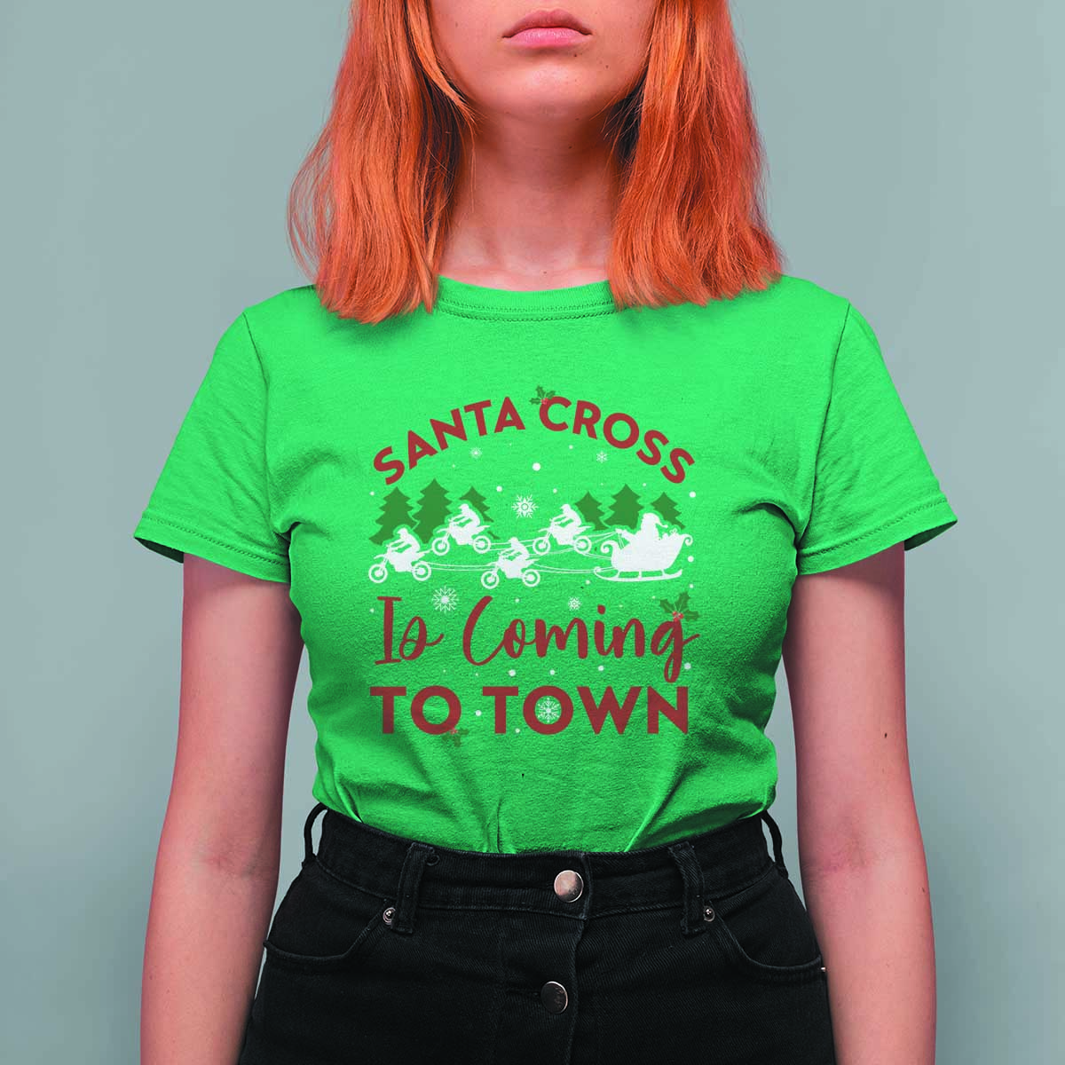 Funny Christmas Dirt Bike T Shirt For Women Santa Cross Is Coming To Town Motorcross - Wonder Print Shop