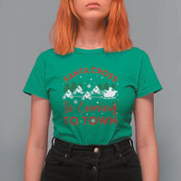 Funny Christmas Dirt Bike T Shirt For Women Santa Cross Is Coming To Town Motorcross - Wonder Print Shop