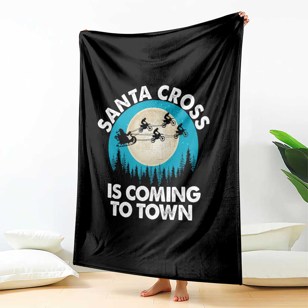 Funny Christmas Motocross Throw Blanket Santa Cross Is Coming To Town Sport - Wonder Print Shop