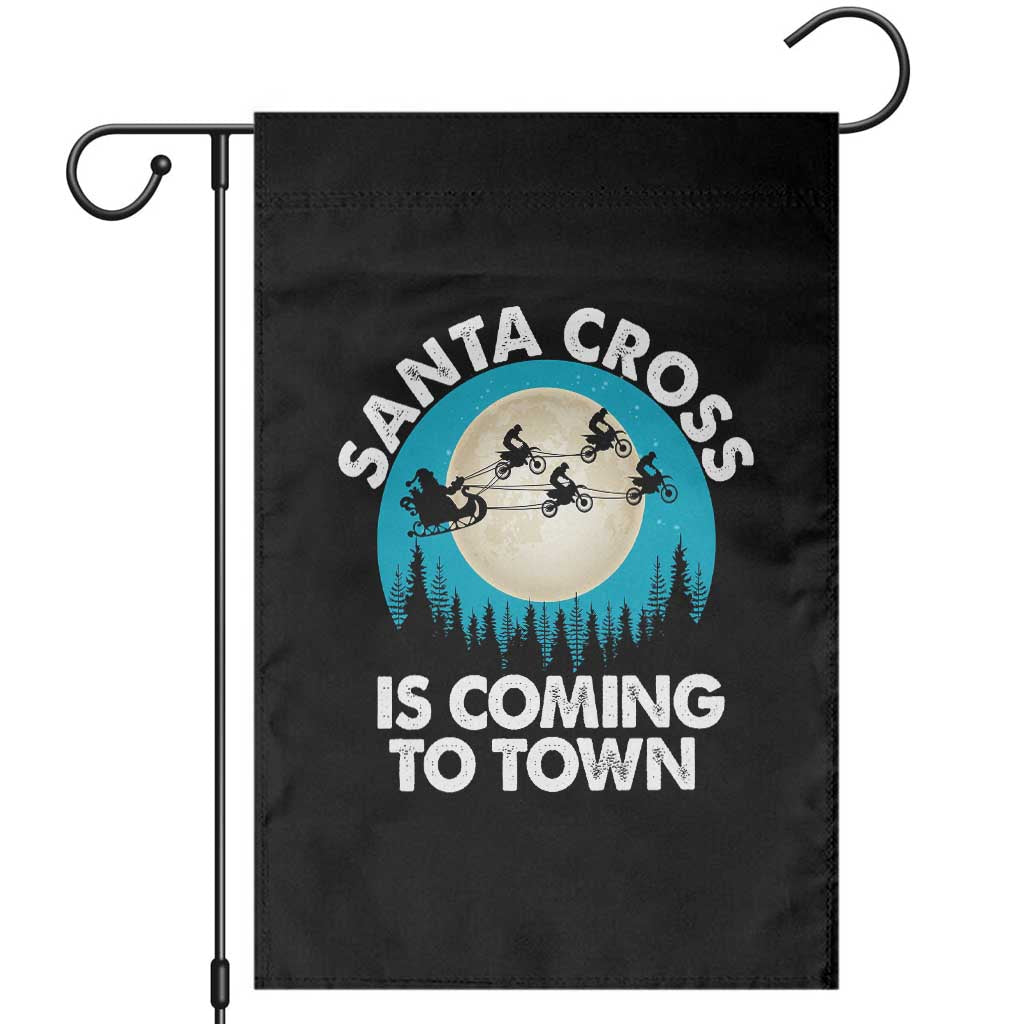 Funny Christmas Motocross Garden Flag Santa Cross Is Coming To Town Sport - Wonder Print Shop