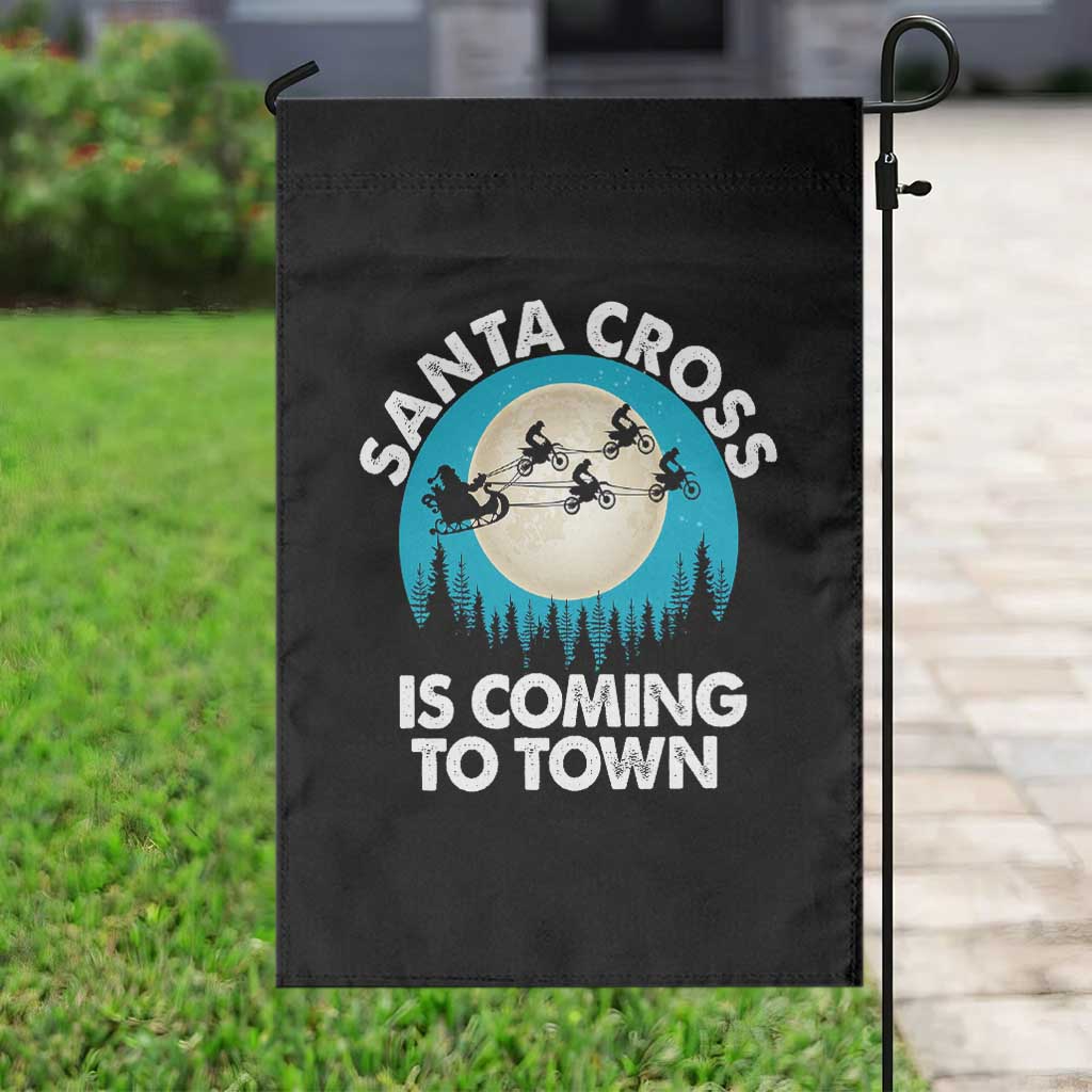 Funny Christmas Motocross Garden Flag Santa Cross Is Coming To Town Sport - Wonder Print Shop