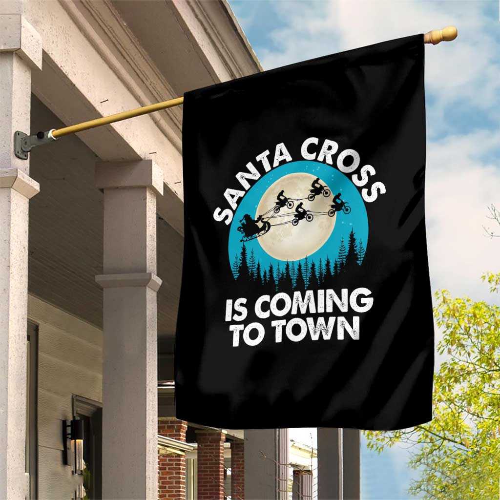 Funny Christmas Motocross Garden Flag Santa Cross Is Coming To Town Sport - Wonder Print Shop