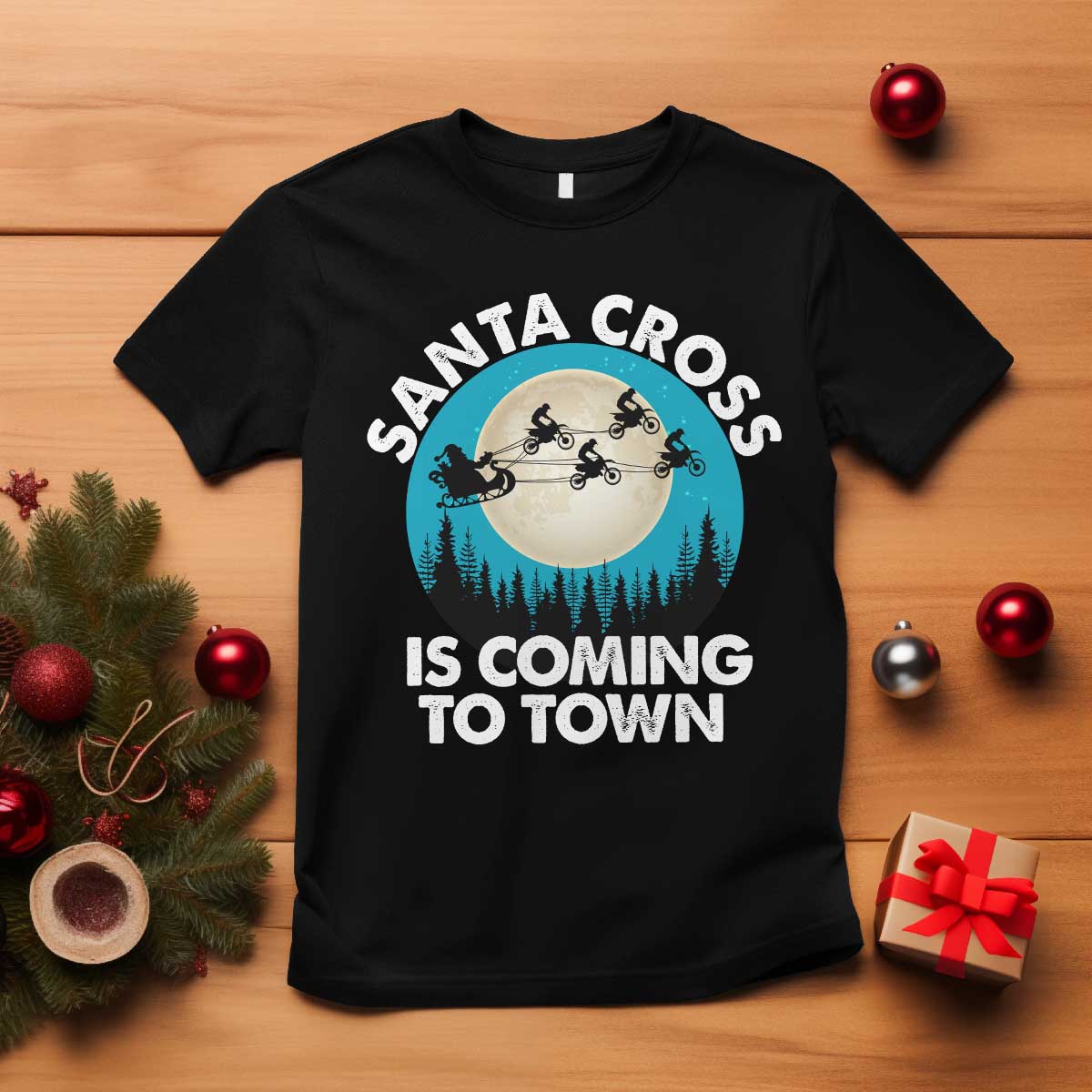 Funny Christmas Motocross T Shirt Santa Cross Is Coming To Town Sport - Wonder Print Shop