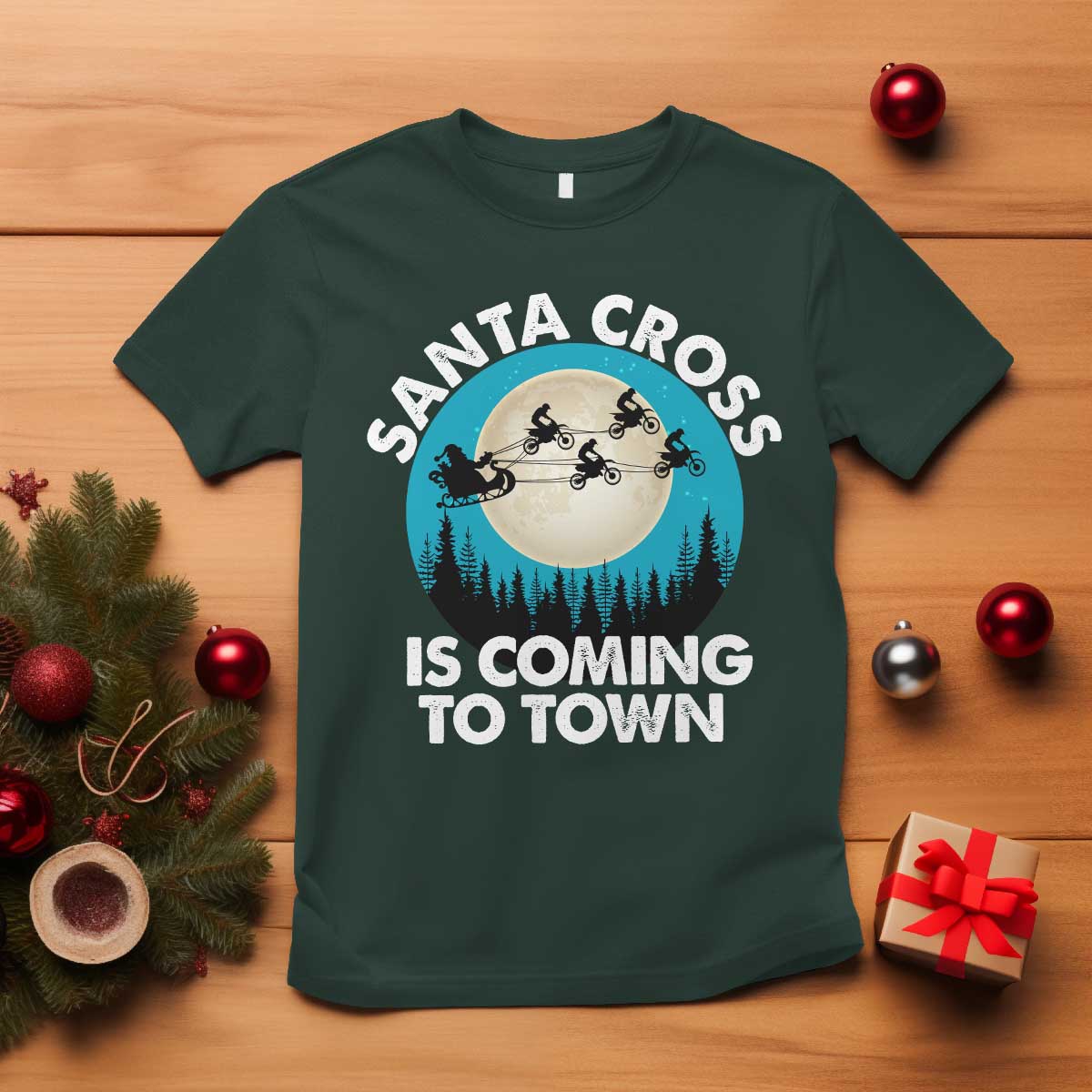 Funny Christmas Motocross T Shirt Santa Cross Is Coming To Town Sport - Wonder Print Shop
