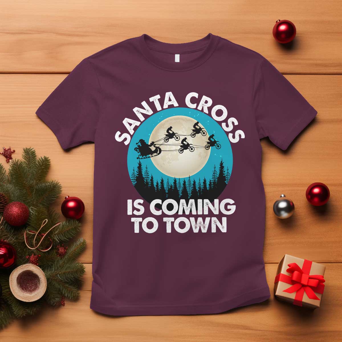 Funny Christmas Motocross T Shirt Santa Cross Is Coming To Town Sport - Wonder Print Shop