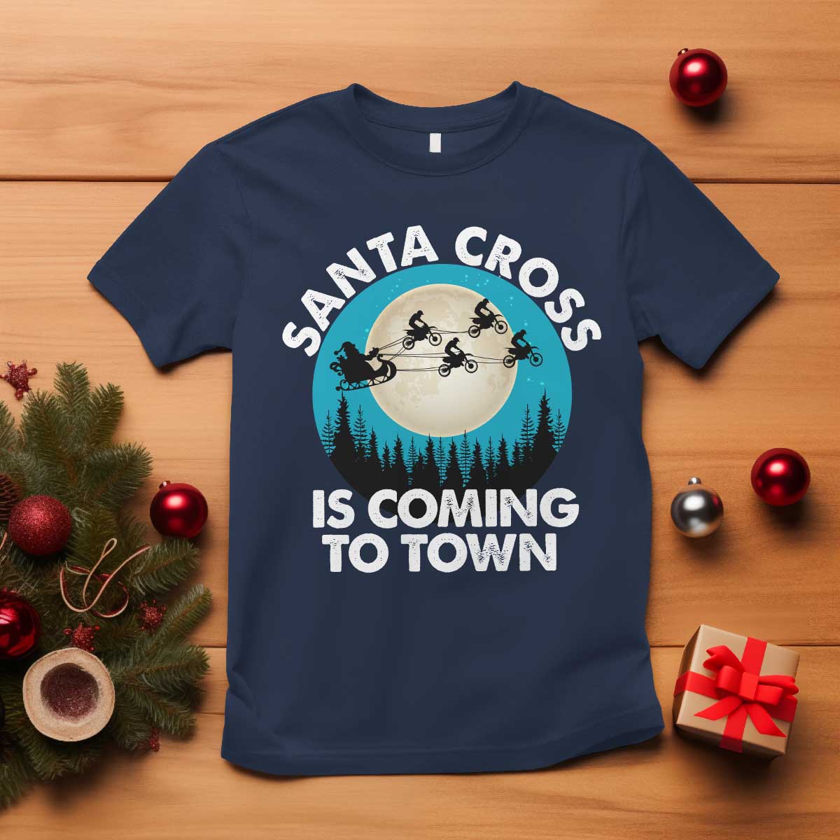 Funny Christmas Motocross T Shirt Santa Cross Is Coming To Town Sport - Wonder Print Shop