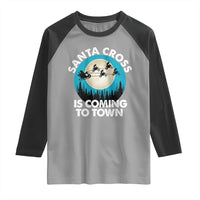 Funny Christmas Motocross Raglan Shirt Santa Cross Is Coming To Town Sport - Wonder Print Shop