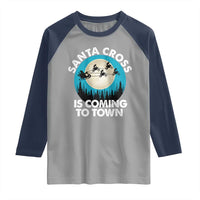 Funny Christmas Motocross Raglan Shirt Santa Cross Is Coming To Town Sport - Wonder Print Shop
