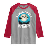 Funny Christmas Motocross Raglan Shirt Santa Cross Is Coming To Town Sport - Wonder Print Shop