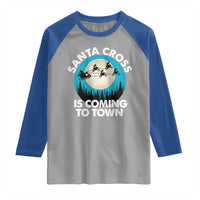 Funny Christmas Motocross Raglan Shirt Santa Cross Is Coming To Town Sport - Wonder Print Shop