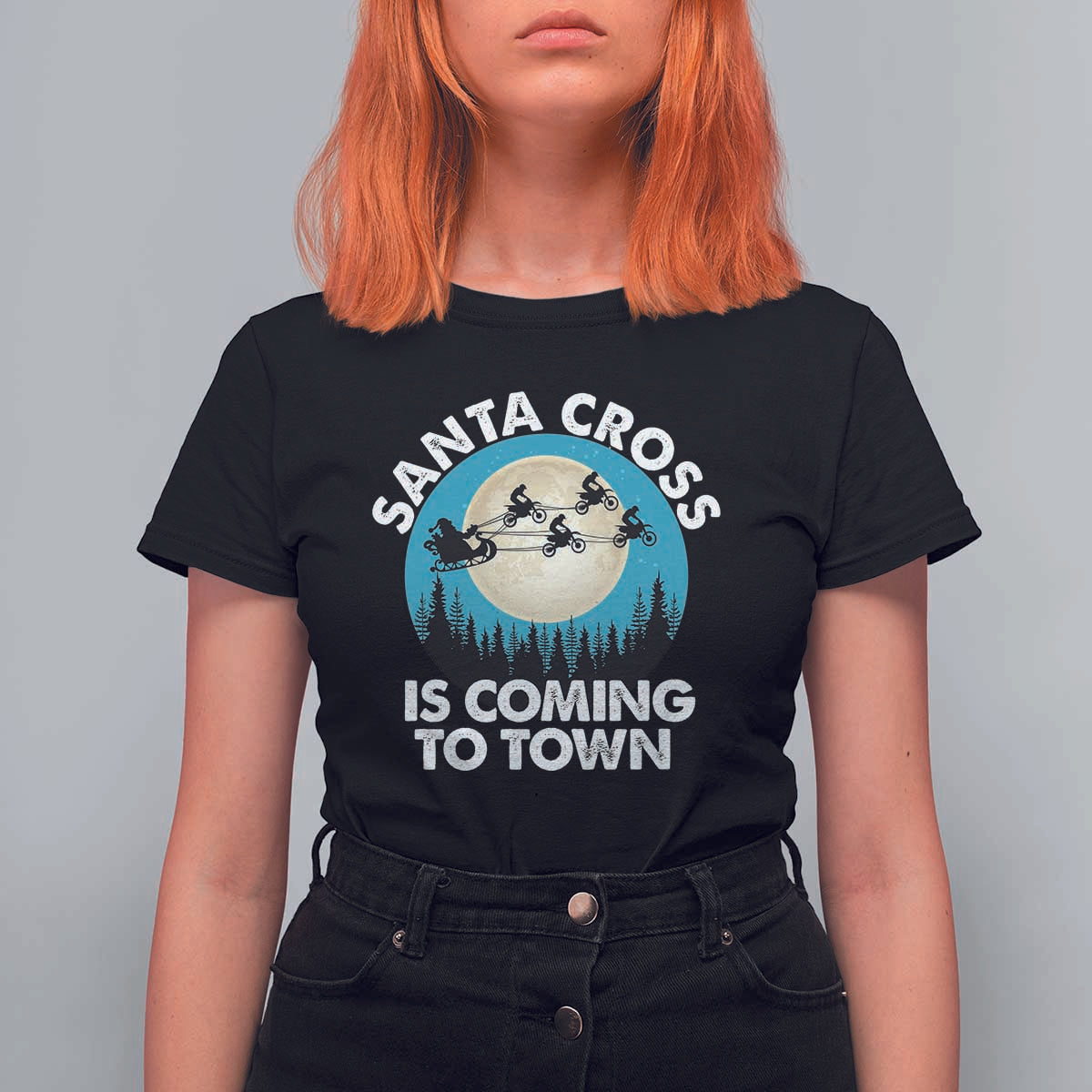 Funny Christmas Motocross T Shirt For Women Santa Cross Is Coming To Town Sport - Wonder Print Shop