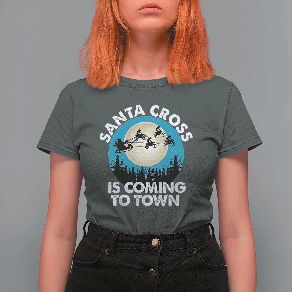 Funny Christmas Motocross T Shirt For Women Santa Cross Is Coming To Town Sport - Wonder Print Shop