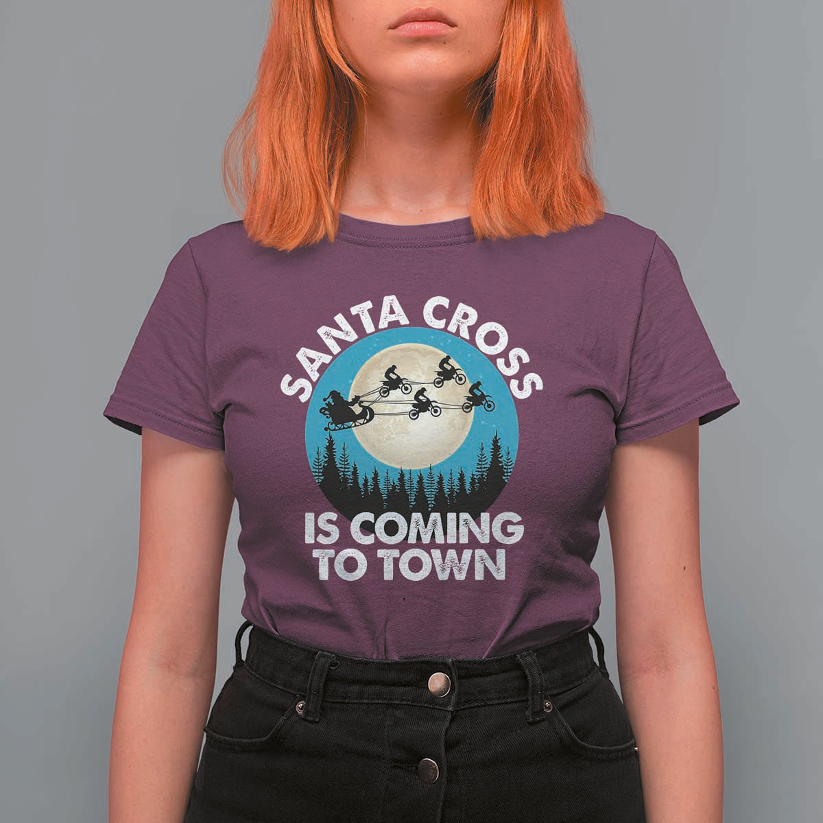 Funny Christmas Motocross T Shirt For Women Santa Cross Is Coming To Town Sport - Wonder Print Shop