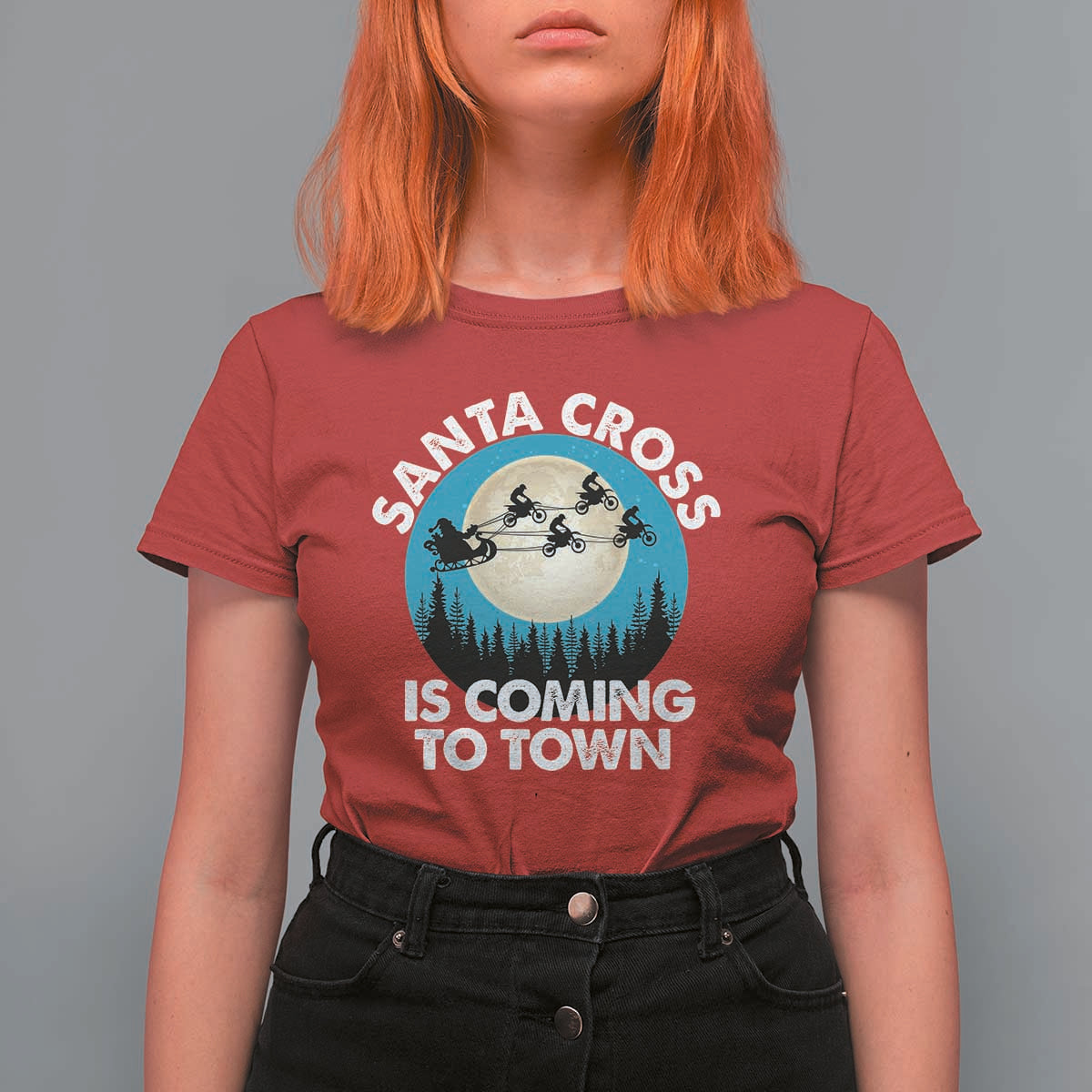 Funny Christmas Motocross T Shirt For Women Santa Cross Is Coming To Town Sport - Wonder Print Shop