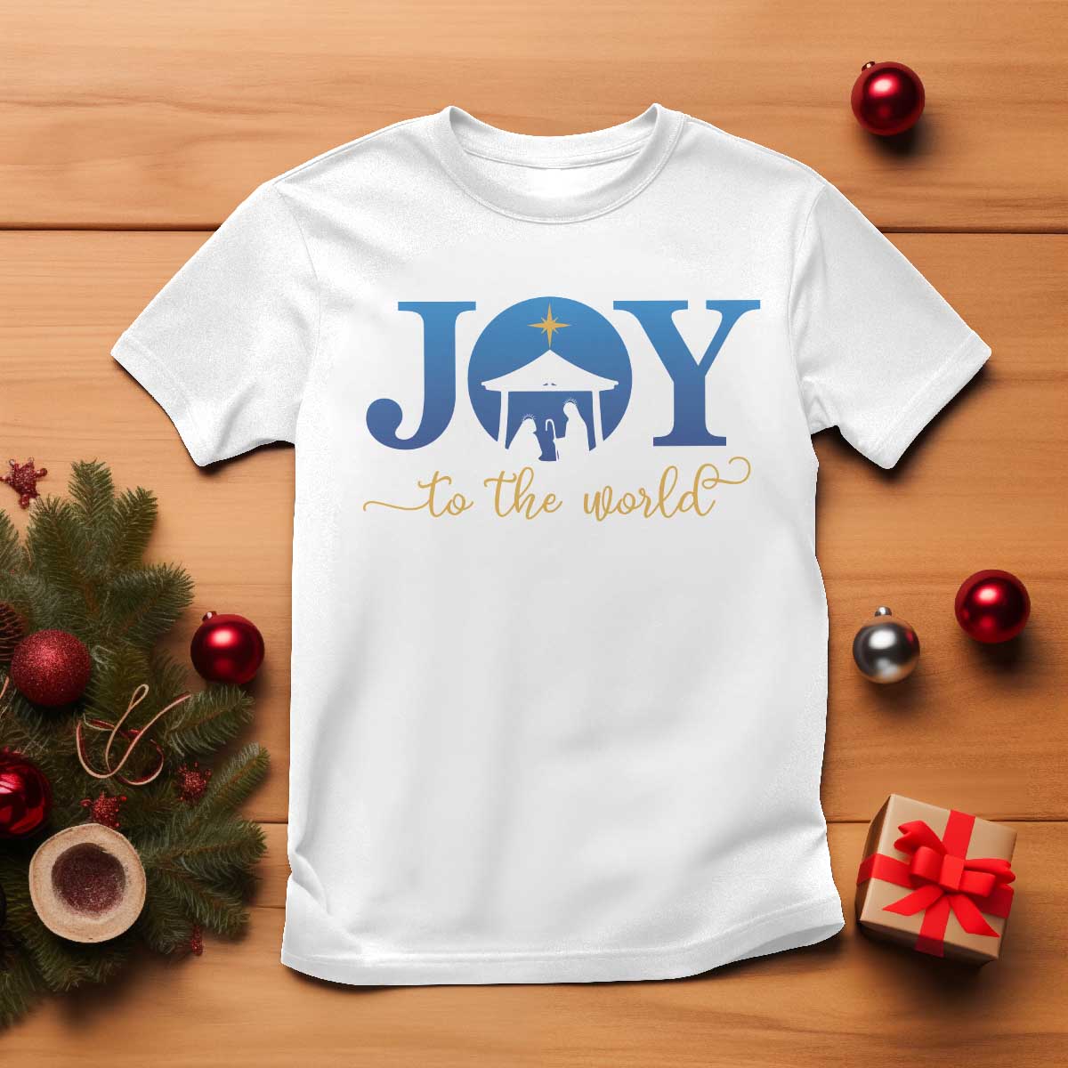 Joy To The World T Shirt Christian Christmas Nativity Scene Star Of Bethlehem - Wonder Print Shop