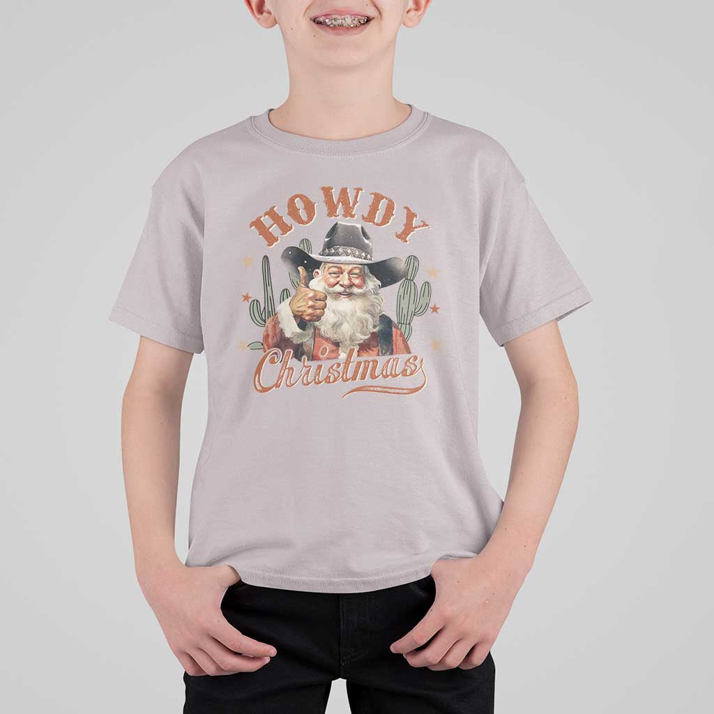 Funny Western Xmas T Shirt For Kid Howdy Christmas Retro Cowboy Santa Country - Wonder Print Shop