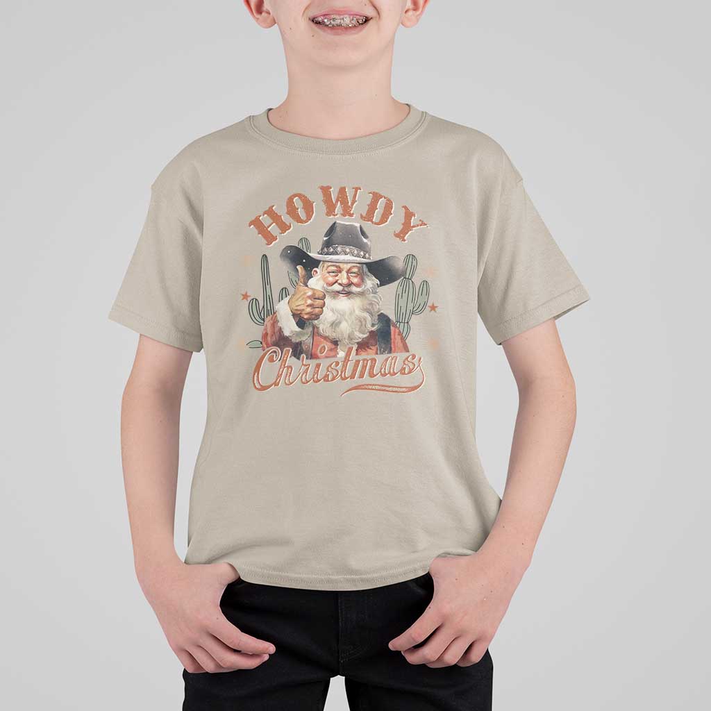 Funny Western Xmas T Shirt For Kid Howdy Christmas Retro Cowboy Santa Country - Wonder Print Shop