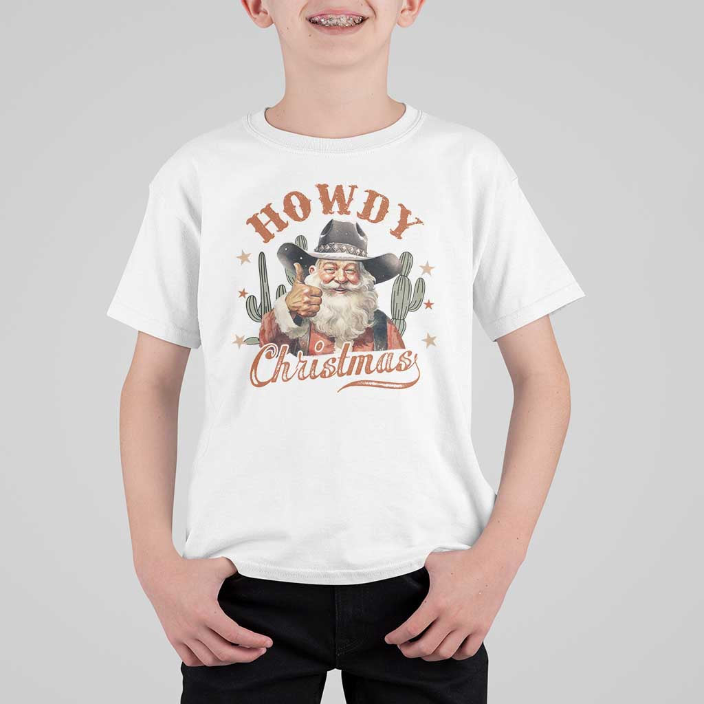 Funny Western Xmas T Shirt For Kid Howdy Christmas Retro Cowboy Santa Country - Wonder Print Shop