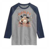 Funny Western Xmas Raglan Shirt Howdy Christmas Retro Cowboy Santa Country