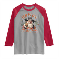 Funny Western Xmas Raglan Shirt Howdy Christmas Retro Cowboy Santa Country