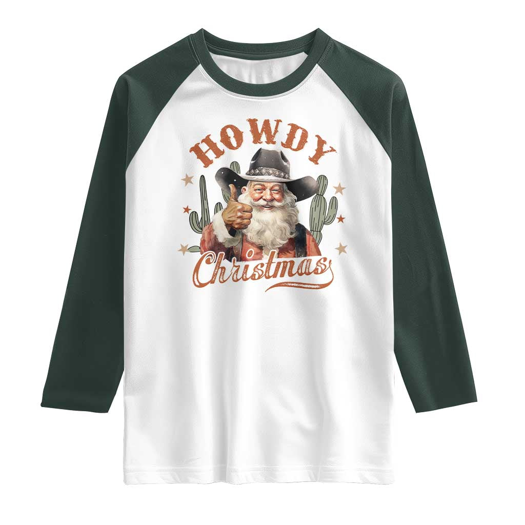 Funny Western Xmas Raglan Shirt Howdy Christmas Retro Cowboy Santa Country