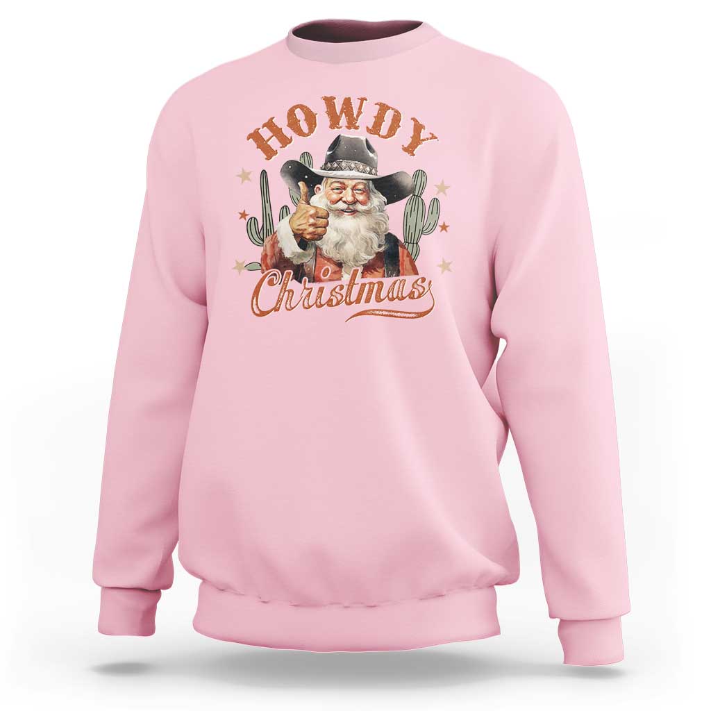 Funny Western Xmas Sweatshirt Howdy Christmas Retro Cowboy Santa Country - Wonder Print Shop