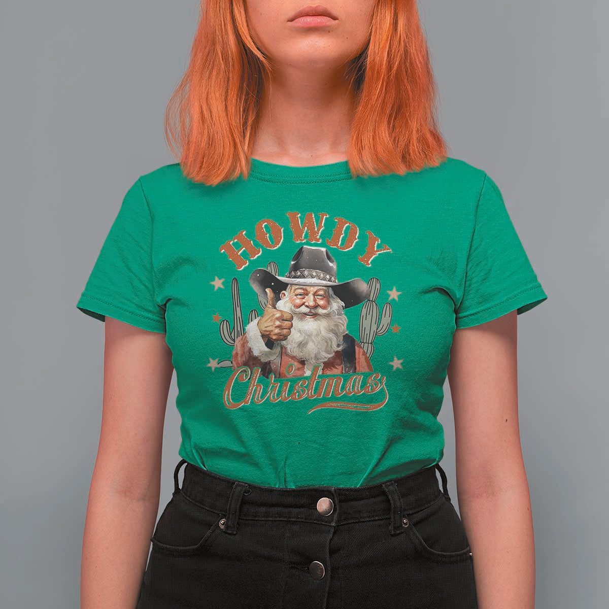 Funny Western Xmas T Shirt For Women Howdy Christmas Retro Cowboy Santa Country - Wonder Print Shop