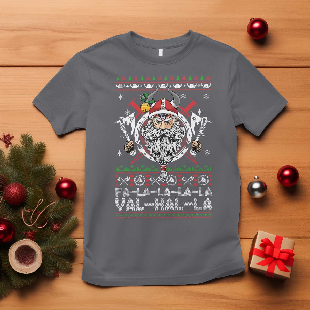 Christmas Viking T Shirt Fa La La La La Val Hal La Santa Viking Warriors - Wonder Print Shop
