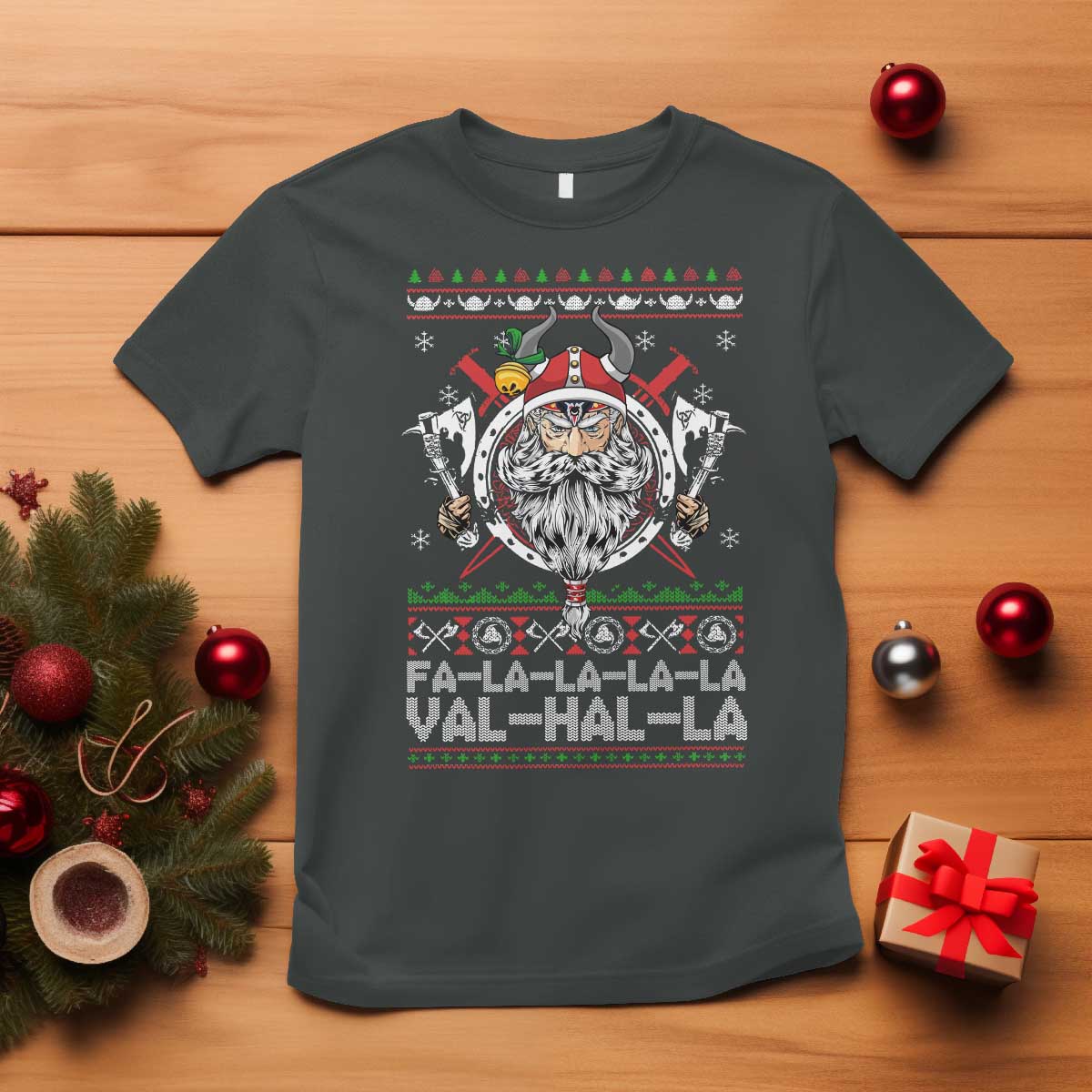 Christmas Viking T Shirt Fa La La La La Val Hal La Santa Viking Warriors - Wonder Print Shop