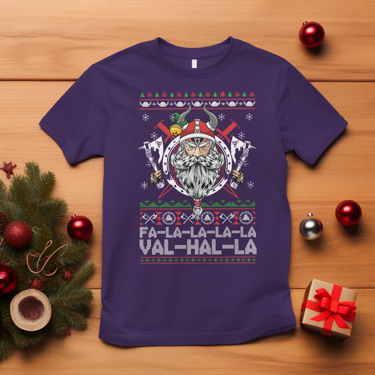 Christmas Viking T Shirt Fa La La La La Val Hal La Santa Viking Warriors - Wonder Print Shop