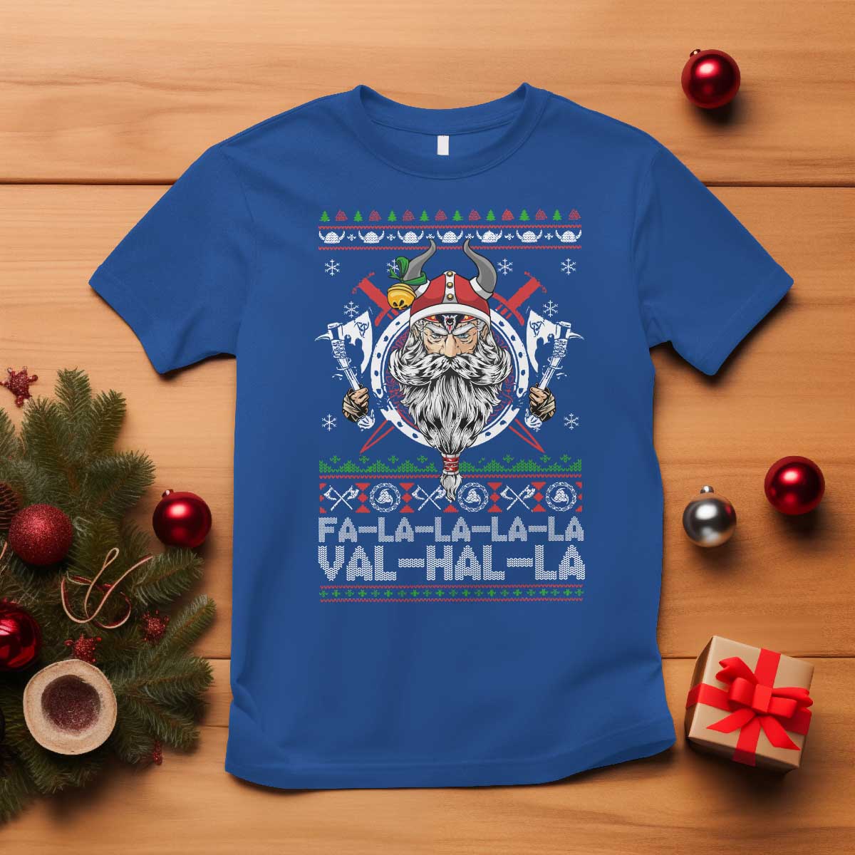Christmas Viking T Shirt Fa La La La La Val Hal La Santa Viking Warriors - Wonder Print Shop