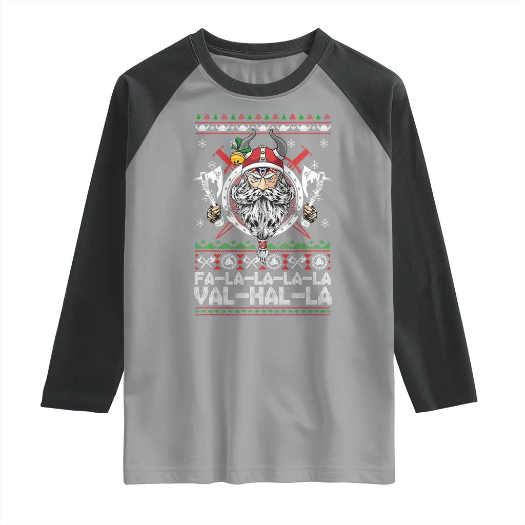 Christmas Viking Raglan Shirt Fa La La La La Val Hal La Santa Viking Warriors - Wonder Print Shop