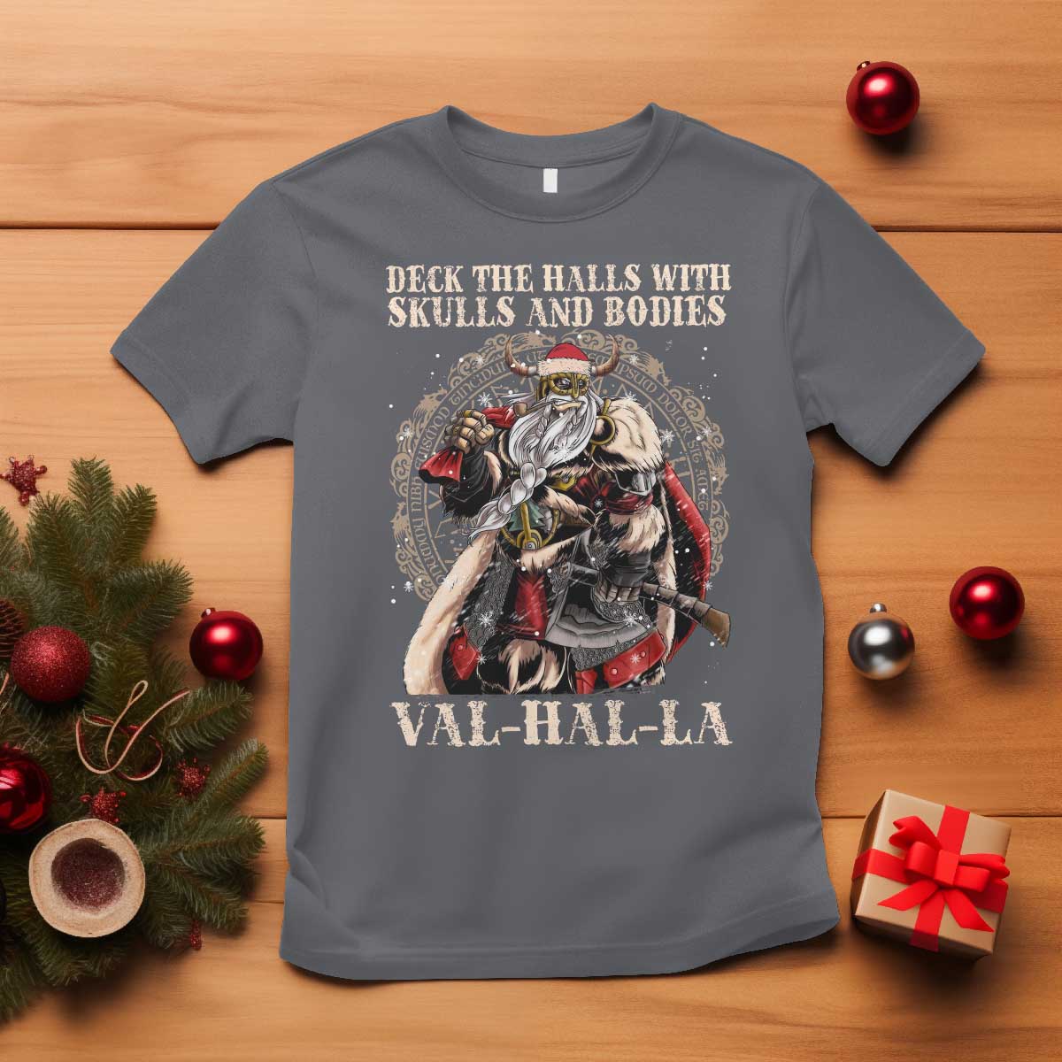 Viking Christmas T Shirt Deck The Halls With Skulls And Bodies Valhalla - Wonder Print Shop