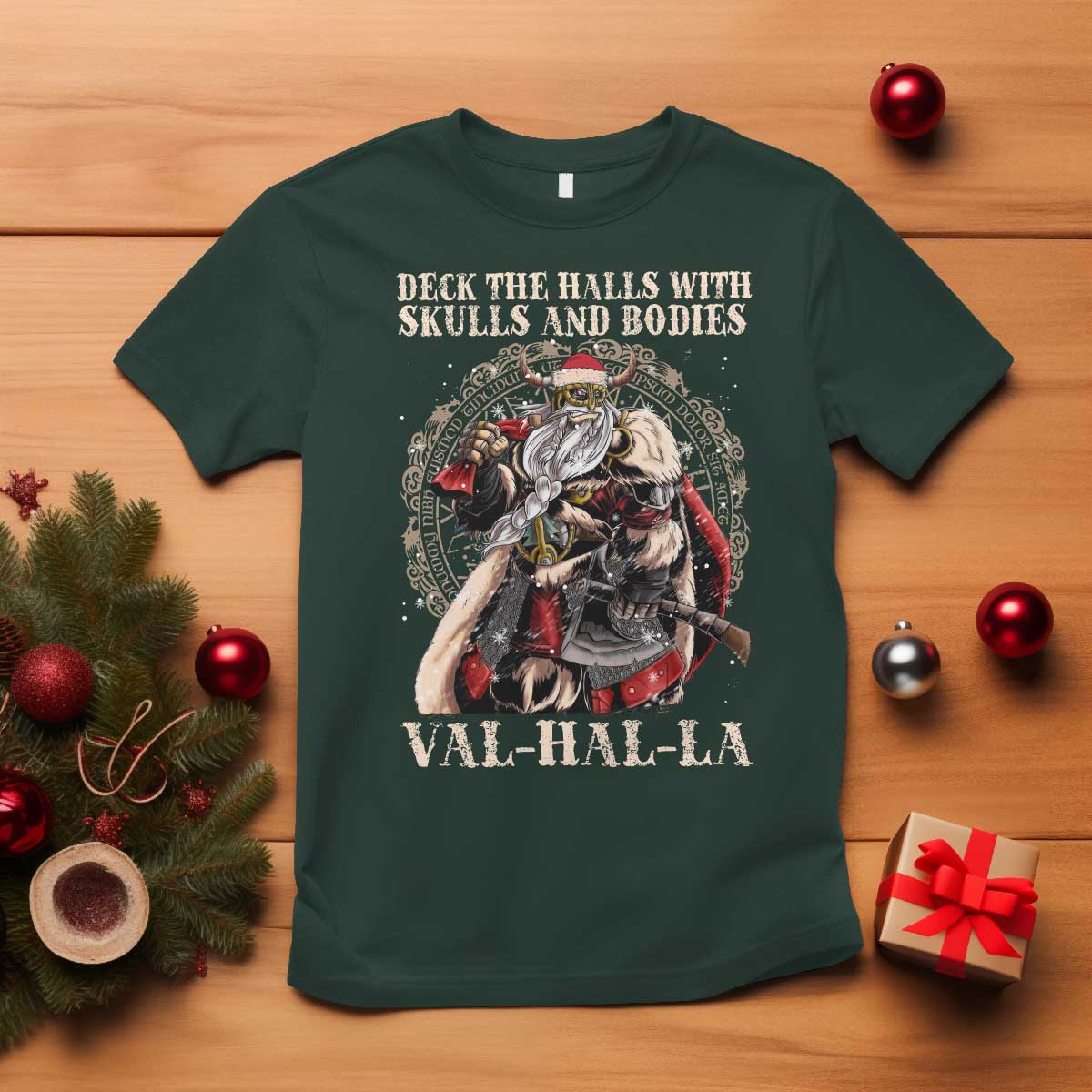 Viking Christmas T Shirt Deck The Halls With Skulls And Bodies Valhalla - Wonder Print Shop