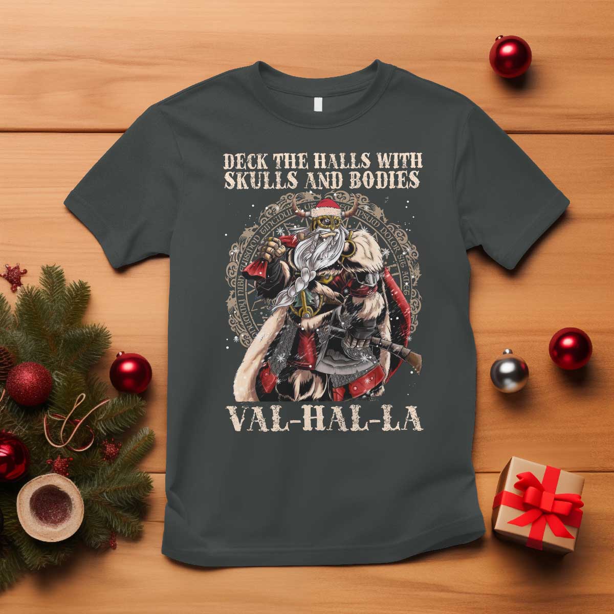 Viking Christmas T Shirt Deck The Halls With Skulls And Bodies Valhalla - Wonder Print Shop