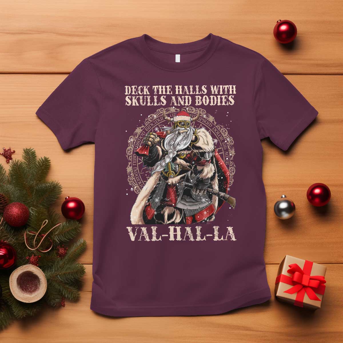 Viking Christmas T Shirt Deck The Halls With Skulls And Bodies Valhalla - Wonder Print Shop
