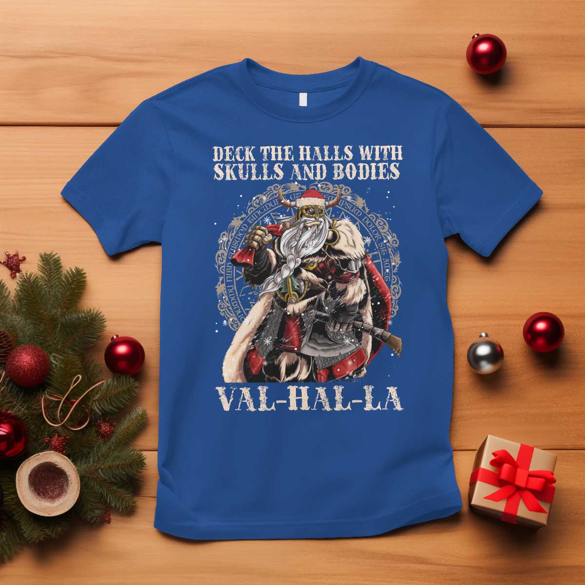 Viking Christmas T Shirt Deck The Halls With Skulls And Bodies Valhalla - Wonder Print Shop
